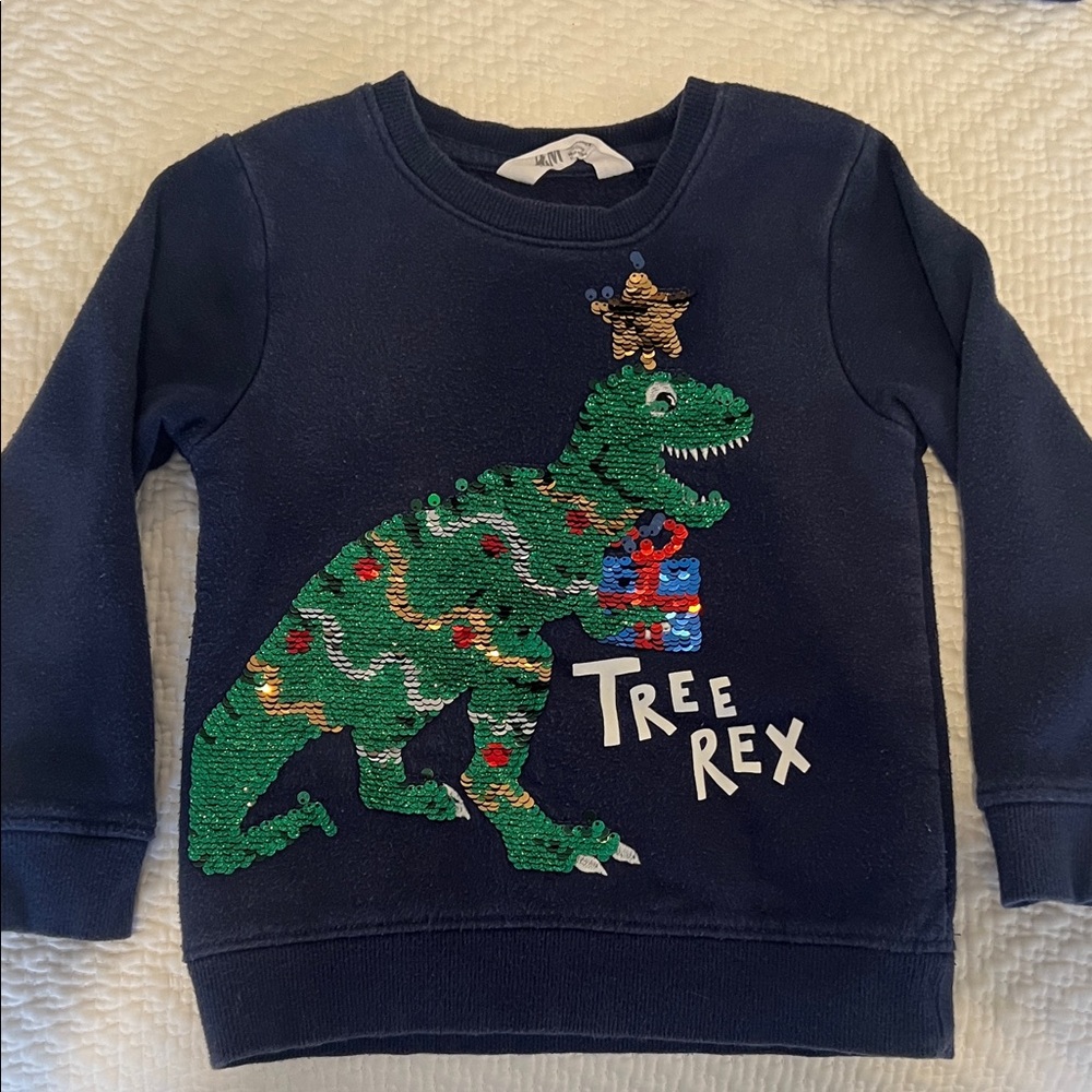 H&M Christmas 3-4T Next Navy and Green T-Rex Kids Sweatshirt